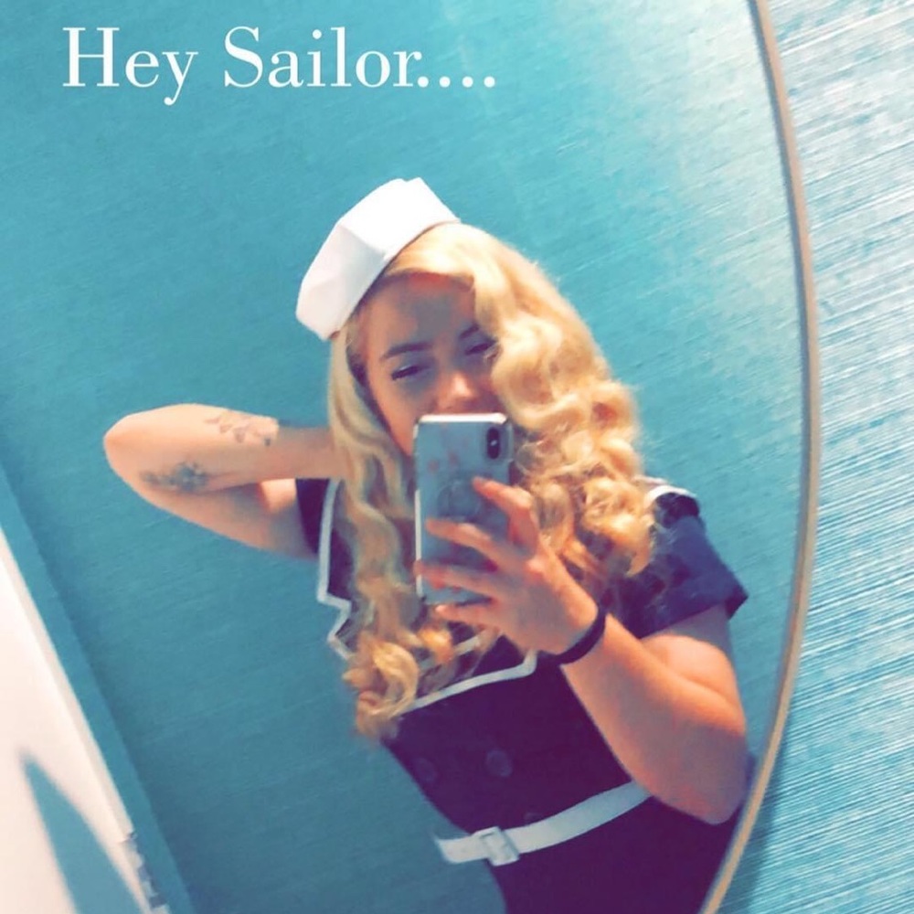 Bettie Page Sailor Wiggle Dress in Navy Blue